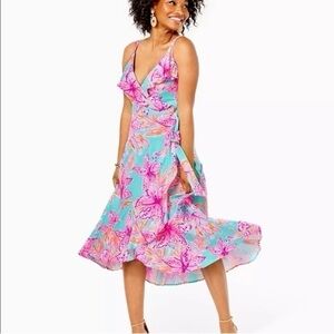 NWT Lilly Pulitzer Fontaine wrap dress Surf Blue Bonita Blooms